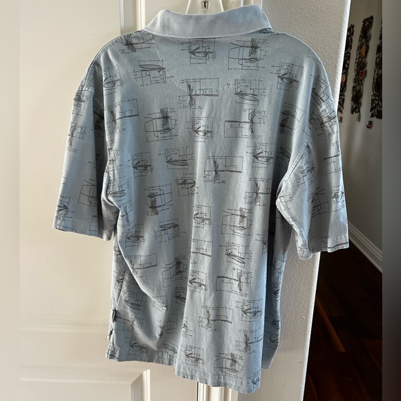 CLEARANCE Men’s M Light Blue Woolrich Fishing Lure Patterned Collared TShirt - Picture 6 of 8